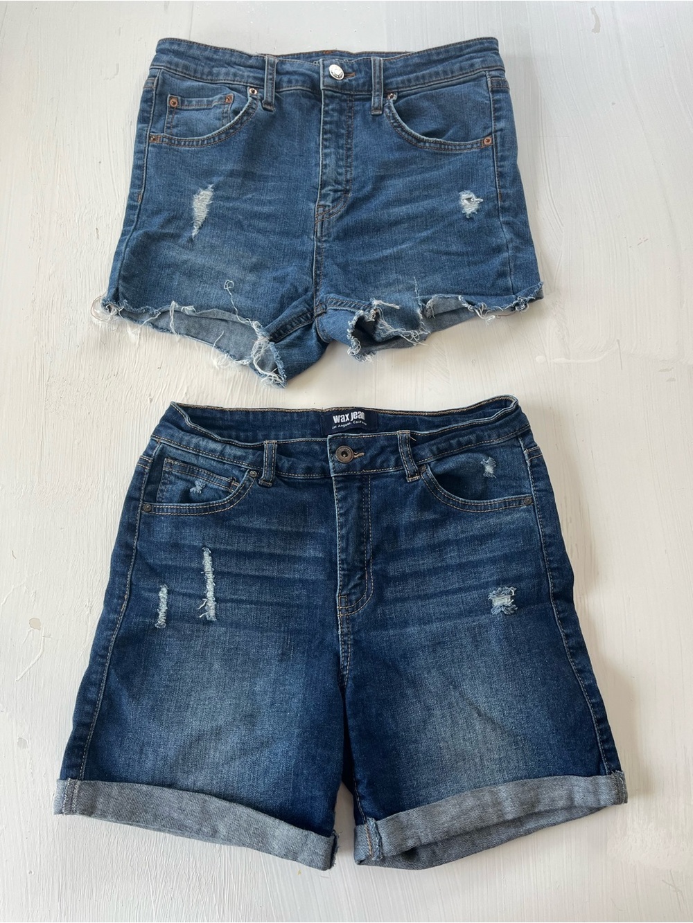 Distressed Blue Denim Shorts Duo